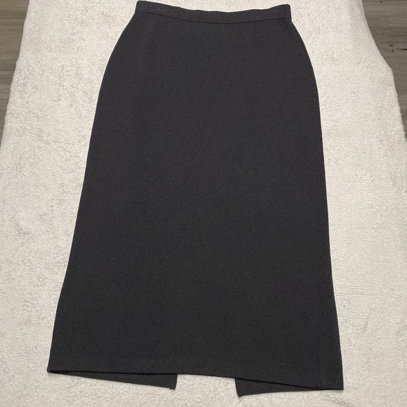 St. John Santana Knit Skirt 8 Black Long Pencil Slit Luxury Old Money Modest - Picture 1 of 7